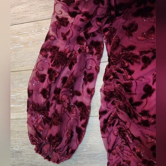 For Love And Lemons Penelope Deep Red Velvet Mini Dress Size Small - Picture 8 of 10
